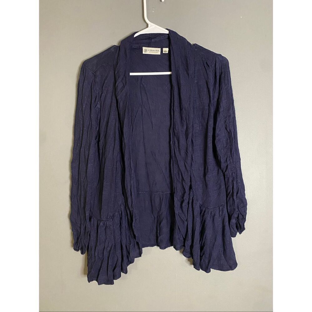 Versona Navy Crinkle Open Front Cardigan Size Large